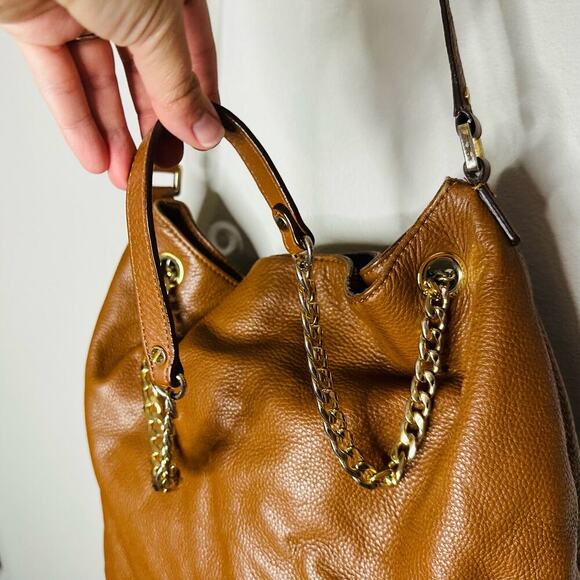 MICHAEL KORS Women's Jetset Brown Leather Gold Chain Handle Shoulder Bag - Picture 13 of 13